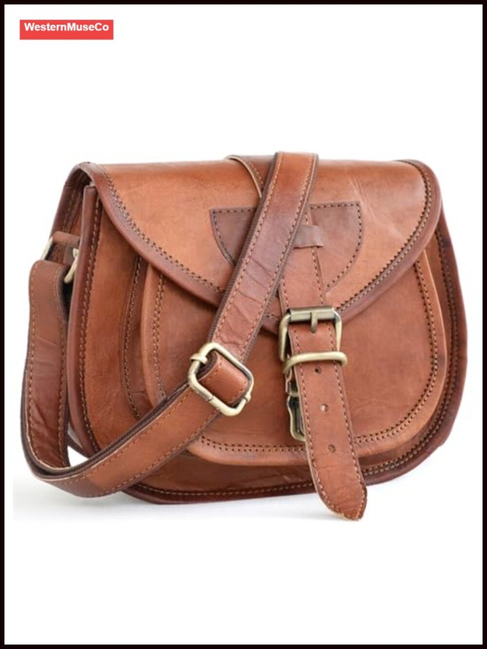 Genuine Leather Crossbody Satchel Purse Saddle Bag